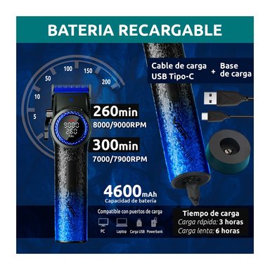 CORTADORA DE CABELLO VGR PRO BLDC BLUE EDITION V-001 - 4