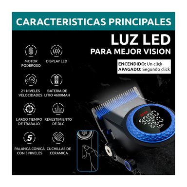 CORTADORA DE CABELLO VGR PRO BLDC BLUE EDITION V-001 - 5