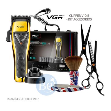 PACK CORTADORA VGR V-015 9000 RPM Y KIT DE ACCESORIOS (TIJERAS, BOTAPELO Y NAVAJA) - 1