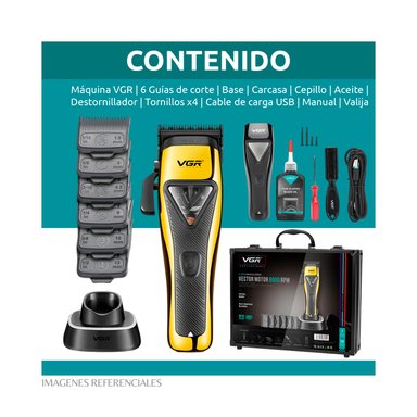 PACK CORTADORA VGR V-015 9000 RPM Y KIT DE ACCESORIOS (TIJERAS, BOTAPELO Y NAVAJA) - 10