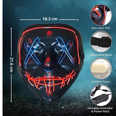 MASCARA HALLOWEEN LA PURGA 2 COLORES EN 1 NEON