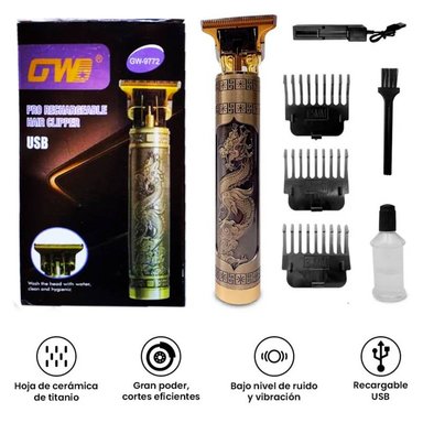 MÁQUINA PARA CORTAR CABELLO GW-9772 INALÁMBRICA PROFESIONAL KIT ASEO