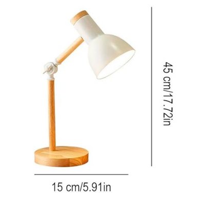 LÁMPARA ESCRITORIO STYLE BLANCO CON BASE DE MADERA RUSTICA CON LUZ CALIDA - 2