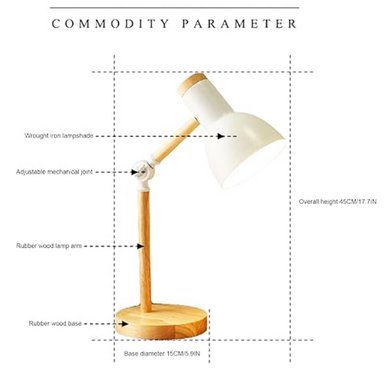 LÁMPARA ESCRITORIO STYLE BLANCO CON BASE DE MADERA RUSTICA CON LUZ CALIDA - 3