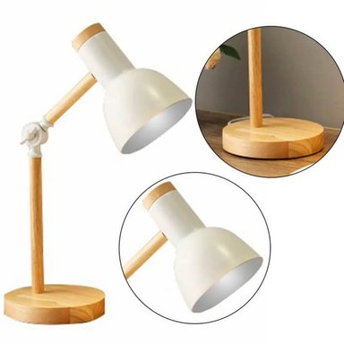 LÁMPARA ESCRITORIO STYLE BLANCO CON BASE DE MADERA RUSTICA CON LUZ CALIDA - 5
