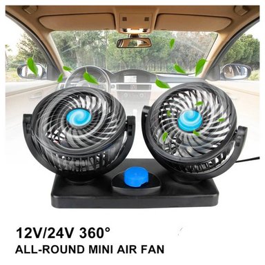 VENTILADOR SQ-304 AUTO DOBLE CABEZAL 360 PORTATIL 12V