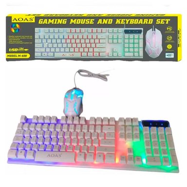 TECLADO Y MOUSE GAMING RETROILUMINADO LUCES RGB BLANCO M-400 - 5