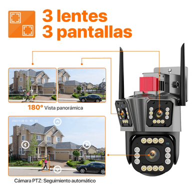 CÁMARA LANTUN WIFI SEGURIDAD 3 LENTES IP66 SIRENA VISIÓN NOCTURNA 839F-2 - 2