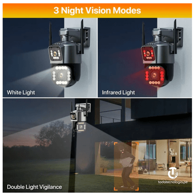 CÁMARA LANTUN WIFI SEGURIDAD 3 LENTES IP66 SIRENA VISIÓN NOCTURNA 839F-2 - 4