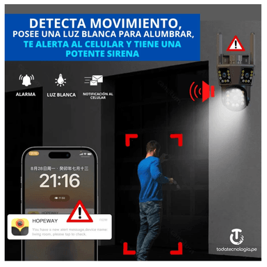 CÁMARA LANTUN WIFI SEGURIDAD 3 LENTES IP66 SIRENA VISIÓN NOCTURNA 839F-2 - 6