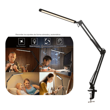 LAMPARA SEISA NEGRO MT-305 ESCRITORIO LED ESTUDIO AJUSTABLE BRAZO FLEXIBLE