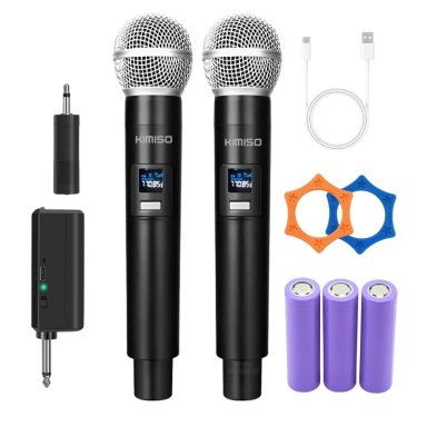 KIT MICRÓFONOS INALÁMBRICO DUAL KARAOKE RECEPTOR INALÁMBRICO NEGRO KMS-901MC