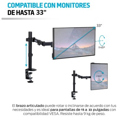 RACK SOPORTE DE MONITOR ERGONOMICO BRAZO ARTICULADO DE MESA 13 A 33 PULGADAS Z011 - 4