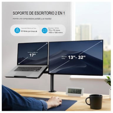 SOPORTE 2 EN 1 PARA MONITOR Y LAPTOP 13-32 Y LAPTOP DE 10 A 17 CON BRAZO ARTICULADO ERGONÓMICO ZJ-K7902 - 2