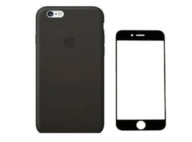 CASE IPHONE 7/8 PLUS SILICONA NEGRO + MICA DE VIDRIO COMPLETO - 1