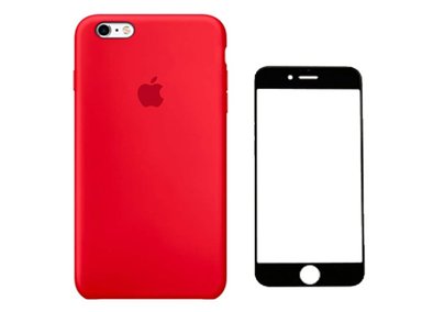 CASE IPHONE 7/8/SE SILICONA ROJO + MICA DE VIDRIO COMPLETO - 1