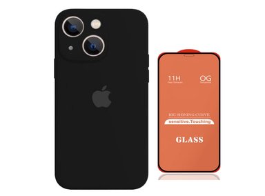 CASE IPHONE 15 SILICONA CON P/CÁMARA NEGRO + MICA DE VIDRIO COMPLETO - 1