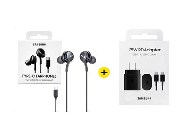 AUDIFONO SAMSUNG AKG TIPO C + CARGADOR SAMSUNG 25W CON CABLE TIPO-C NEGRO - 1