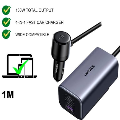 CARGADOR DE AUTO UGREEN EC706 PUERTO MÚLTIPLE 150W NEGRO - 2