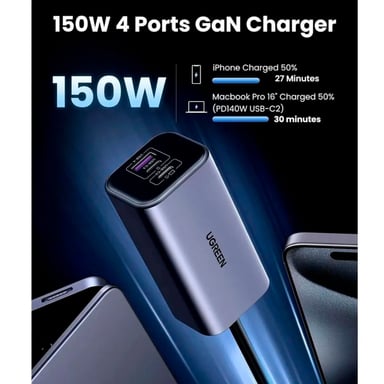 CARGADOR DE AUTO UGREEN EC706 PUERTO MÚLTIPLE 150W NEGRO - 6
