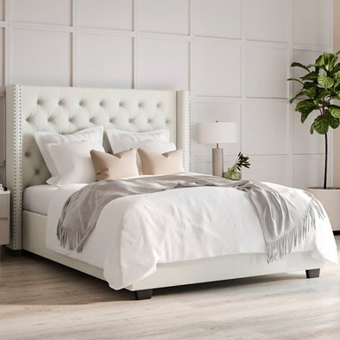 CAMA LEMUEBLE CAPITONÉ 2 PLAZAS TAPIZADA PERLA - 2
