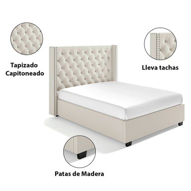 CAMA LEMUEBLE CAPITONÉ 2 PLAZAS TAPIZADA PERLA - 4