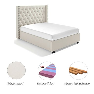 CAMA LEMUEBLE CAPITONÉ 2 PLAZAS TAPIZADA PERLA - 5