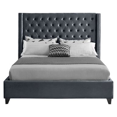 CAMA LEMUEBLE CAPITONÉ 2 PLAZAS TAPIZADA PLOMO OSCURO