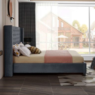 CAMA LEMUEBLE CAPITONÉ 2 PLAZAS TAPIZADA PLOMO OSCURO - 3