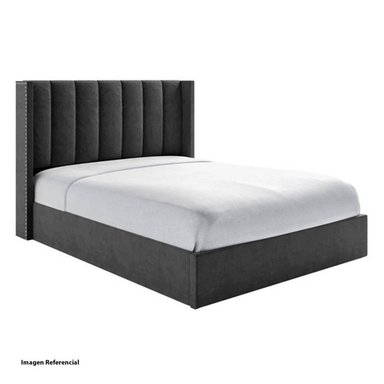 CAMA LEMUEBLE LISTÓN 1.5 PLAZAS TAPIZADA PLOMO OSCURO