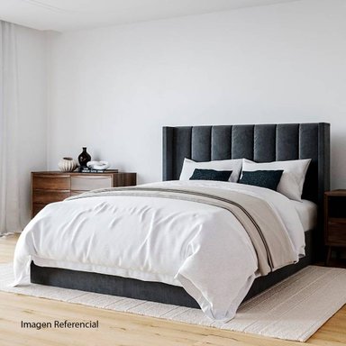 CAMA LEMUEBLE LISTÓN 1.5 PLAZAS TAPIZADA PLOMO OSCURO - 2