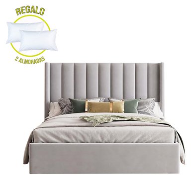 CAMA LEMUEBLE LISTÓN 2 PLAZAS TAPIZADA PLOMO CLARO