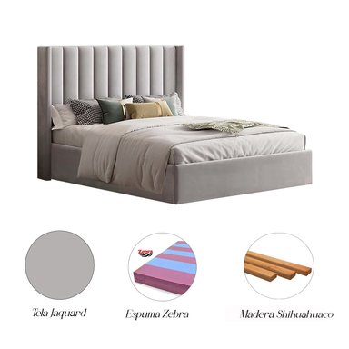 CAMA LEMUEBLE LISTÓN 2 PLAZAS TAPIZADA PLOMO CLARO - 4