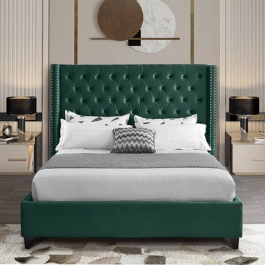 CAMA LEMUEBLE CAPITONÉ 2 PLAZAS TAPIZADA VERDE OLIVO - 2