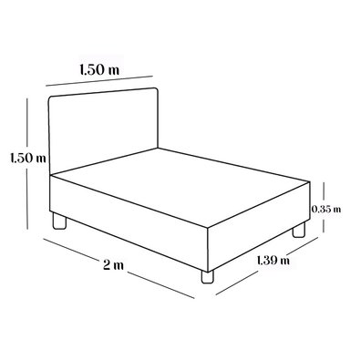 CAMA LEMUEBLE LISTÓN 2 PLAZAS TAPIZADA PLOMO CLARO CON PATAS MADERA - 5