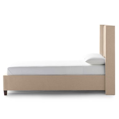 CAMA LEMUEBLE LISTÓN 1.5 PLAZAS TAPIZADA BEIGE CON PATAS MADERA - 2