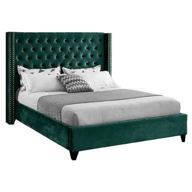 CAMA TAPIZADA CAPITONÉ 1.5 PLZ VERDE OLIVO. - 2