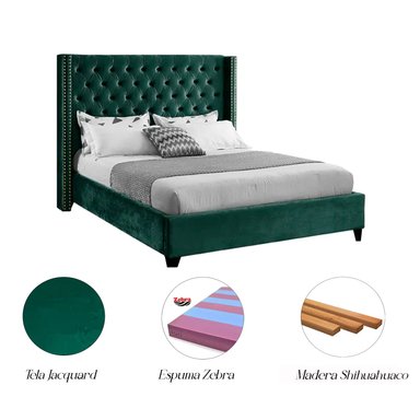 CAMA TAPIZADA CAPITONÉ 1.5 PLZ VERDE OLIVO. - 4