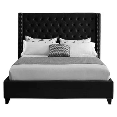 CAMA LEMUEBLE CAPITONÉ 2 PLAZAS TAPIZADA NEGRO
