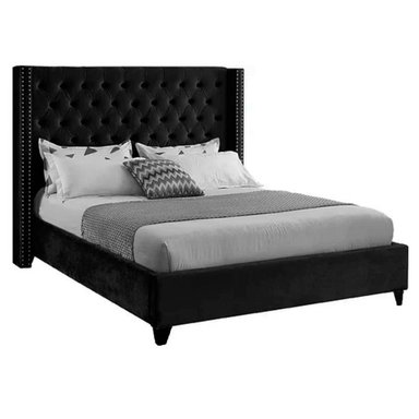 CAMA LEMUEBLE CAPITONÉ 2 PLAZAS TAPIZADA NEGRO - 2