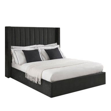 CAMA LEMUEBLE LISTÓN 2 PLAZAS TAPIZADA NEGRO