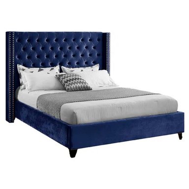 CAMA LEMUEBLE CAPITONÉ 1.5 PLAZAS TAPIZADA AZUL. - 2
