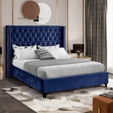 CAMA LEMUEBLE CAPITONÉ 1.5 PLAZAS TAPIZADA AZUL. - 3