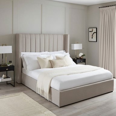 CAMA LEMUEBLE LISTÓN 2 PLAZAS TAPIZADA BEIGE - 2