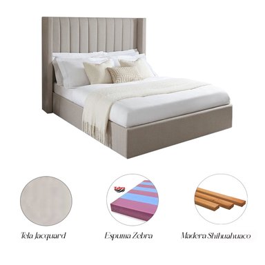 CAMA LEMUEBLE LISTÓN 2 PLAZAS TAPIZADA BEIGE - 4