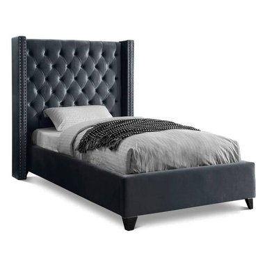 CAMA LEMUEBLE CAPITONÉ 1.5 PLAZAS TAPIZADA PLOMO OSCURO