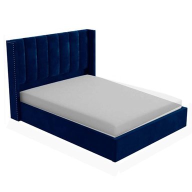 CAMA LEMUEBLE LISTÓN 1.5 PLAZAS TAPIZADA AZUL.