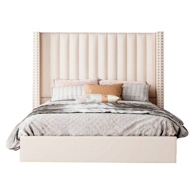 CAMA TAPIZADA LISTÓN 2 PLAZAS PERLA CON TACHUELAS