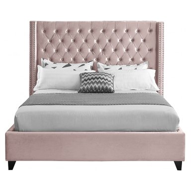 CAMA LEMUEBLE CAPITONÉ 2 PLAZAS TAPIZADA PALO ROSA. - 2