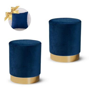 2 PUFF SIENA REDONDO CON BASE METÁLICA AZUL + 1 COJÍN